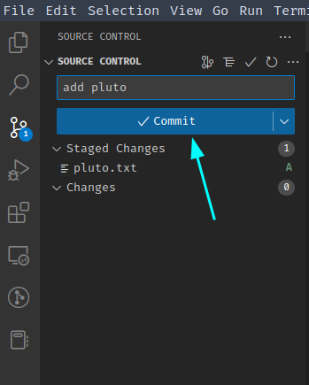 VS-Code screenshot showing how to commit a change